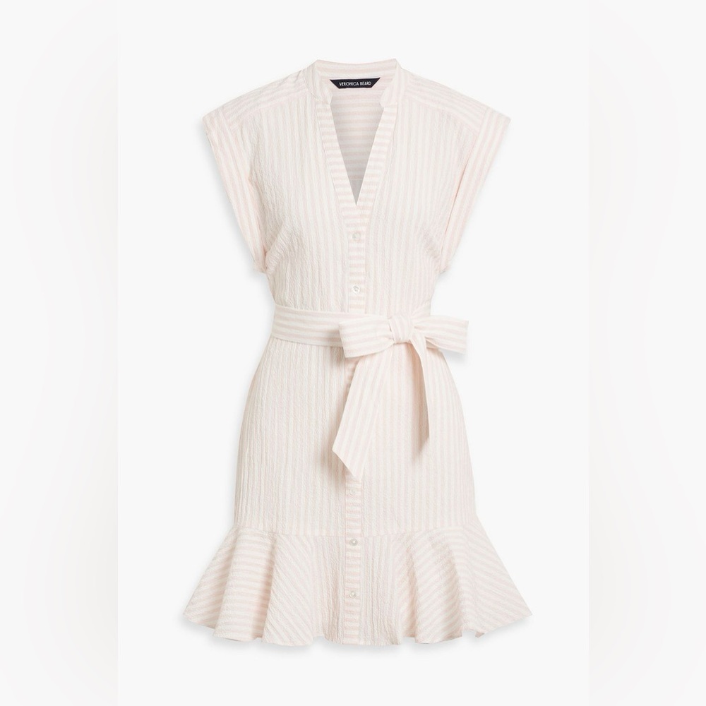 VERONICA BEARD
Avella ruffled striped cotton-blend seersucker mini dress